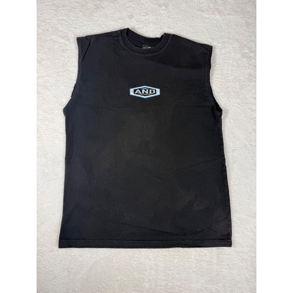 AND1 Muscle‎ Tee Mens XL Black faded Vintage 90s Streetball Sleeveless Shirt USA